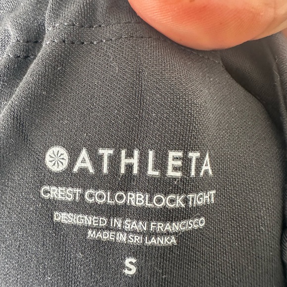 ATHLETA COLOR BLOCK BLACK AND WHITE LEGGINGS - Picture 4 of 4